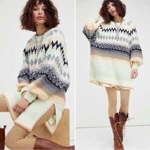 💫HP‼️💫 NWOT FREE PEOPLE Frozen Forest Alpaca-Blend Fair Isle Tunic Sweater, Lrg